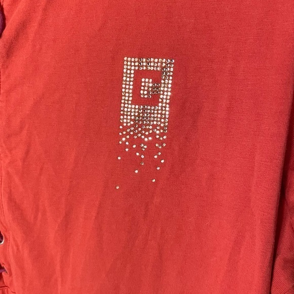 Chaps Orange Nightgown Sleep Shirt with Rhinestone Logo Tie Front Womens Size XL - Picture 5 of 7